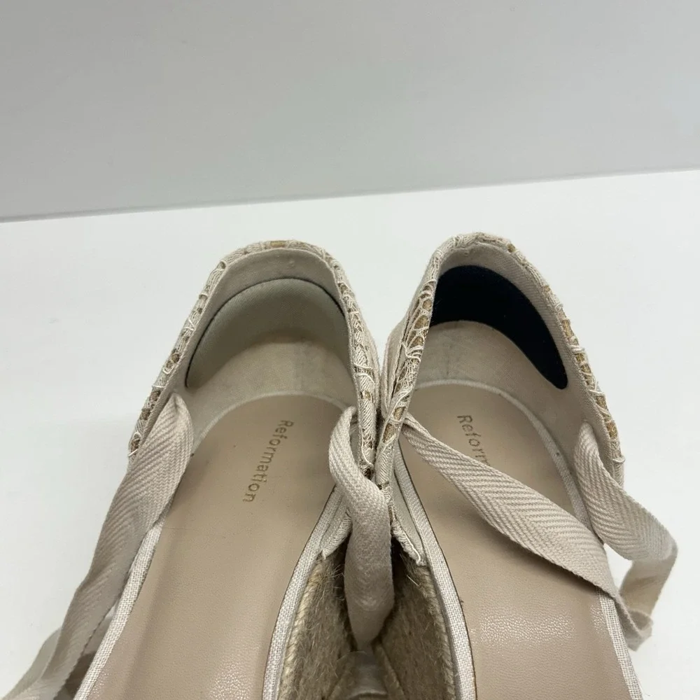 Reformation Camilla Lace Up Wedge Espadrille Cream‎ Lace Size 10.5 Boho Wedding